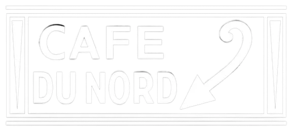Sign reading 'Cafe Du Nord' with a curved arrow pointing right.